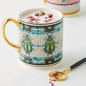 Anthropologie Bistro Tile Mug Garden Series Bug Beetle